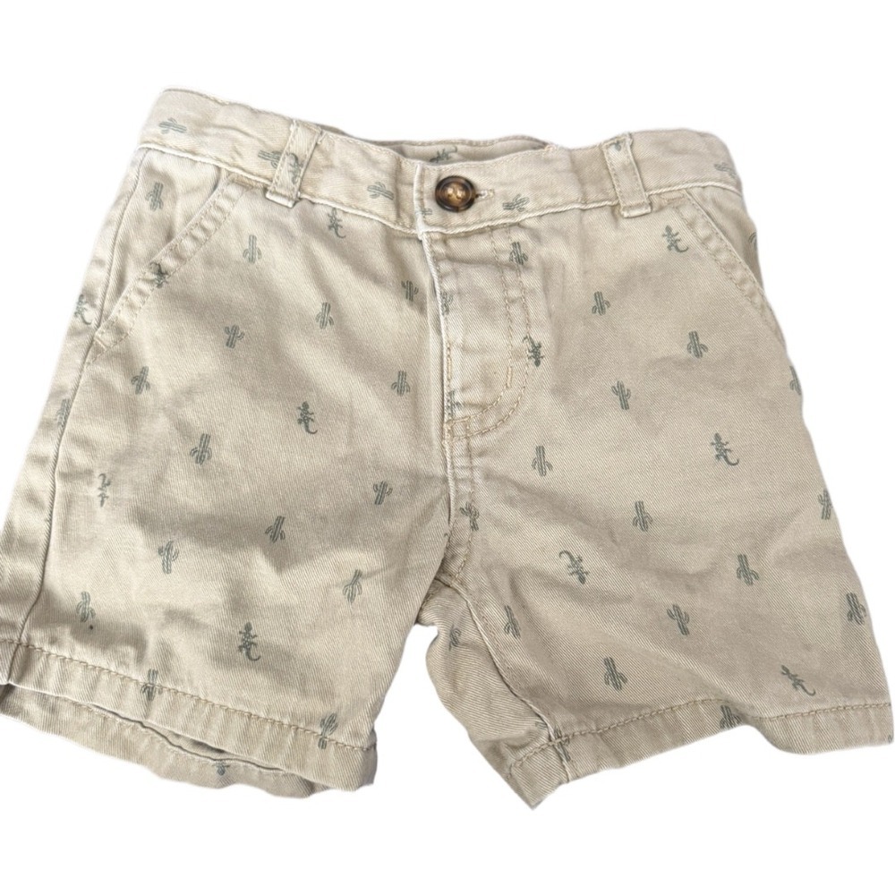 Carter's Baby Boys Khaki Cactus Print Shorts 18M Tan Western Desert Summer